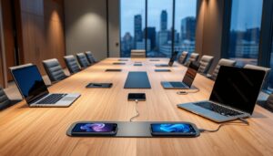 Carga inalámbrica en mesas de reuniones